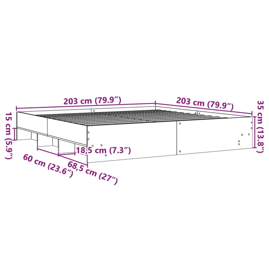 Cadre de lit sans matelas gris béton 200x200 cm bois ingénierie - 10