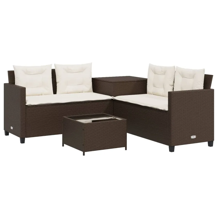 Canapé de jardin avec table et coussins en forme de L marron - 2