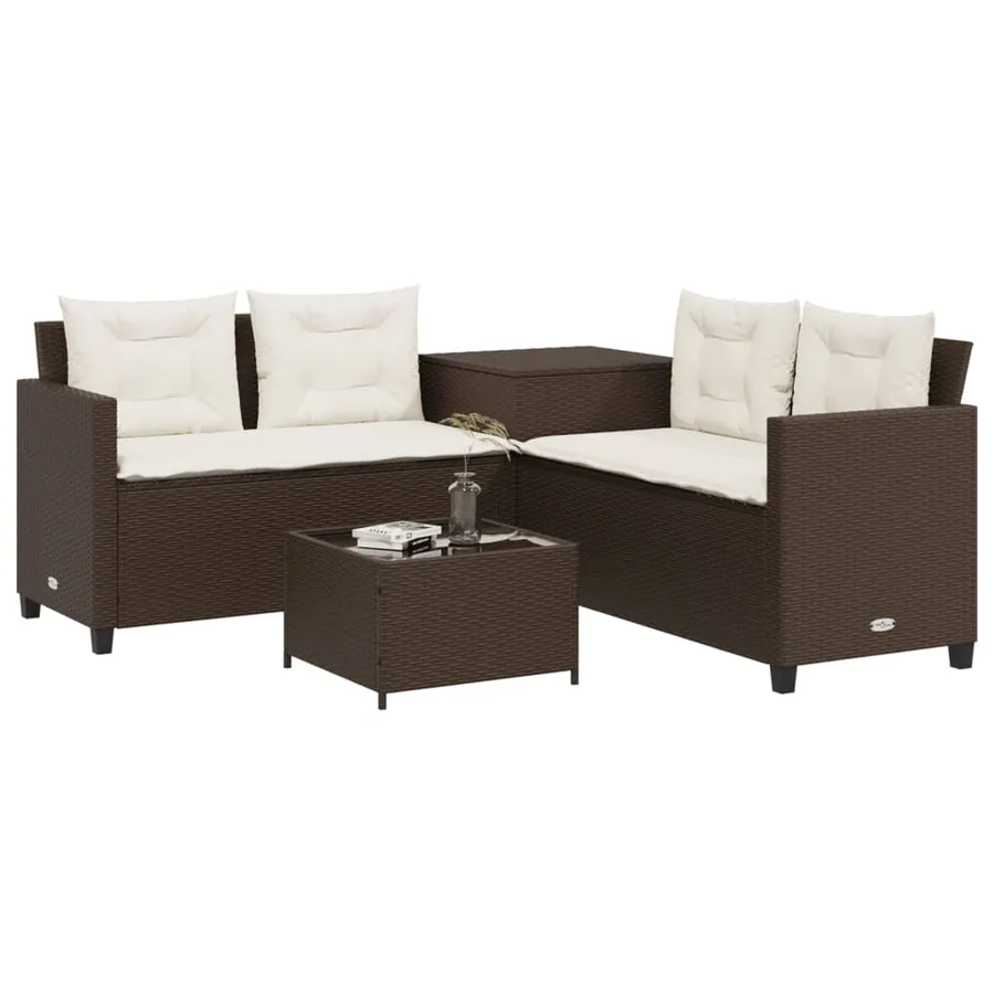 Canapé de jardin avec table et coussins en forme de L marron - 3