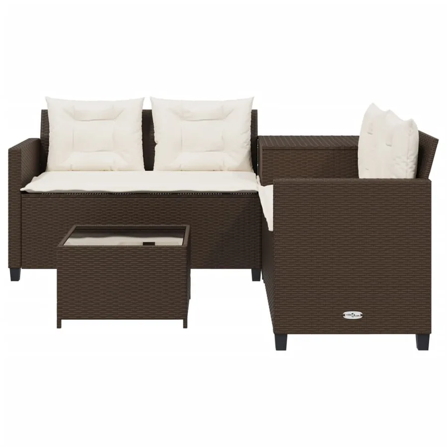 Canapé de jardin avec table et coussins en forme de L marron - 4