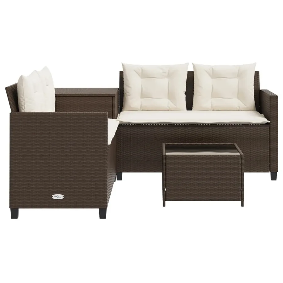 Canapé de jardin avec table et coussins en forme de L marron - 5