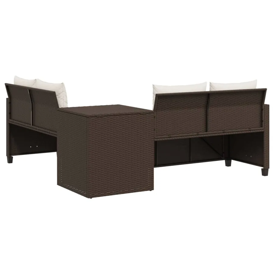 Canapé de jardin avec table et coussins en forme de L marron - 6