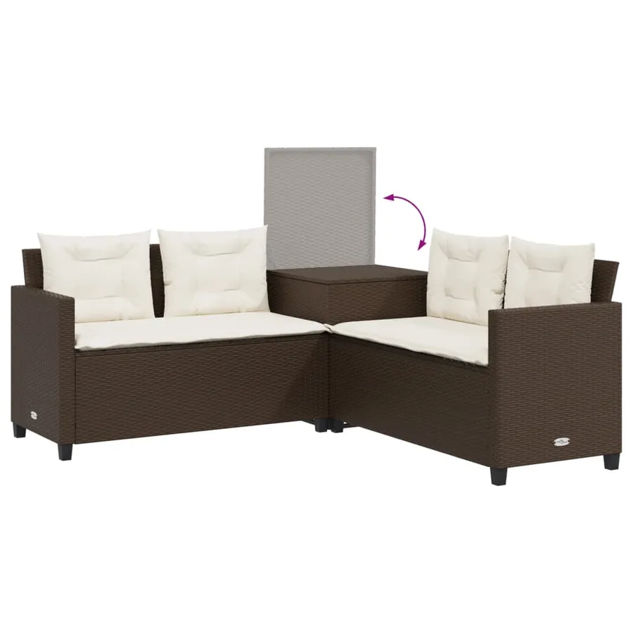 Canapé de jardin avec table et coussins en forme de L marron - 7