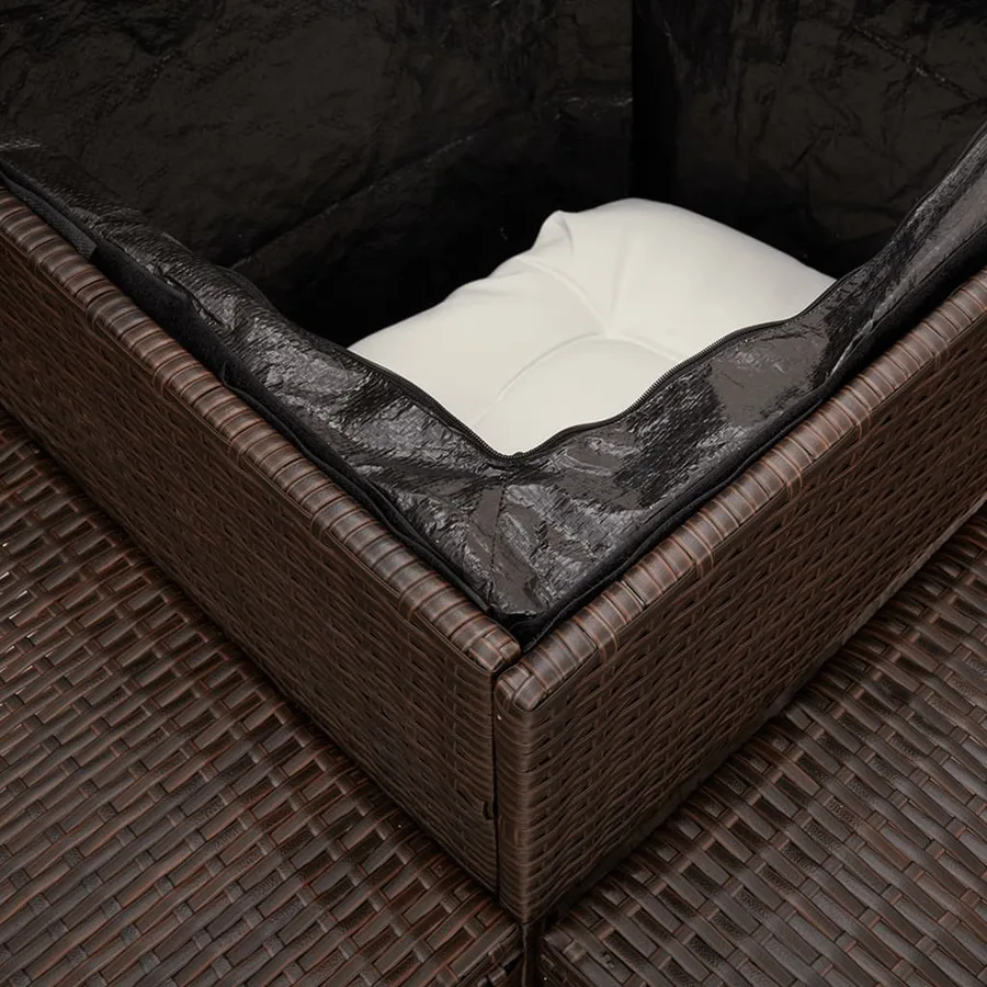 Canapé de jardin avec table et coussins en forme de L marron - 9