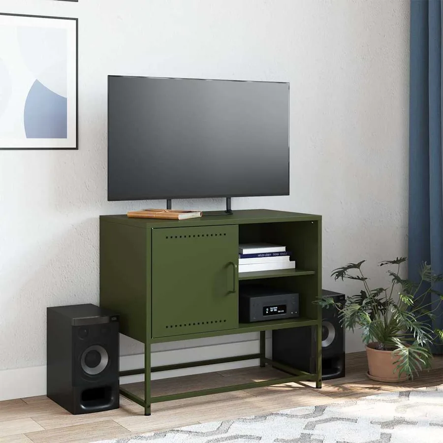 Meuble TV vert olive 68x39x60,5 cm acier - 3