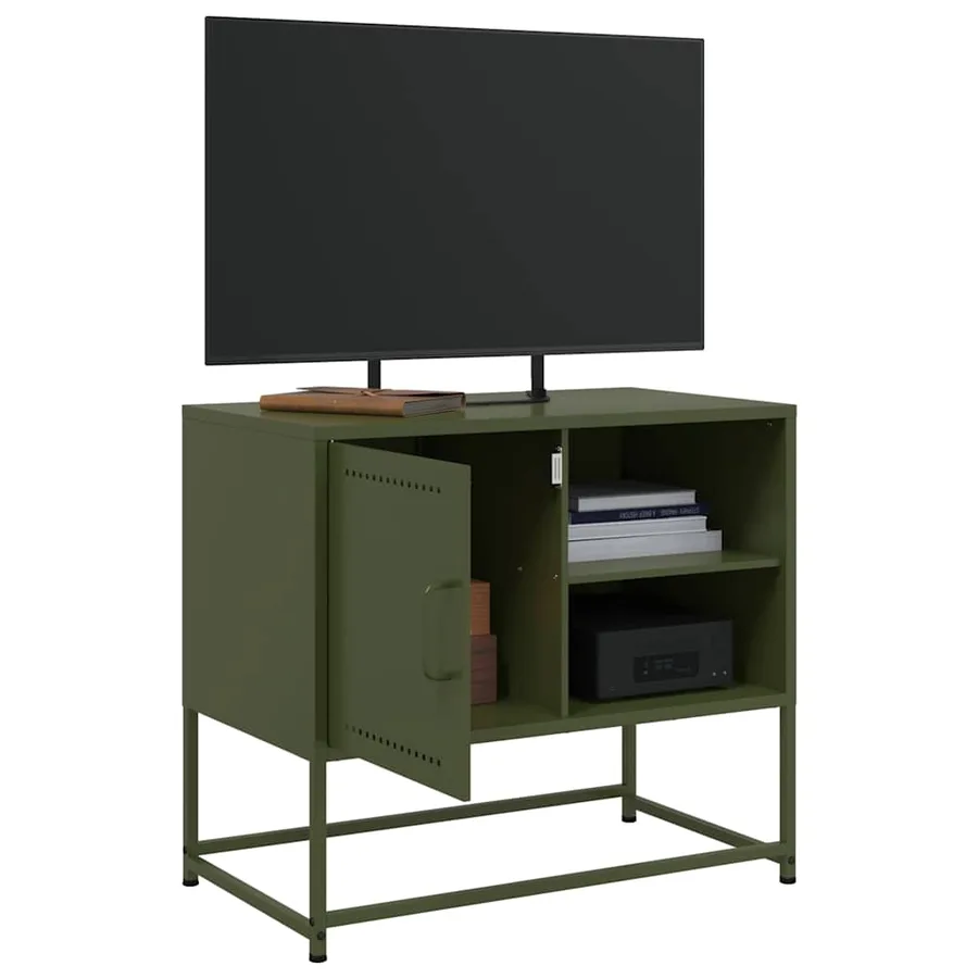 Meuble TV vert olive 68x39x60,5 cm acier - 4