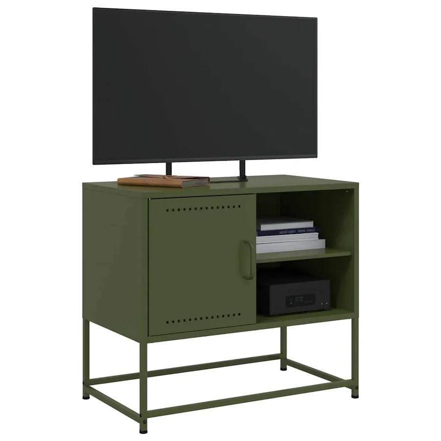 Meuble TV vert olive 68x39x60,5 cm acier - 5
