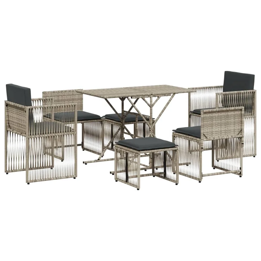 Ensemble à manger de jardin et coussins 7 pcs gris clair rotin - 2