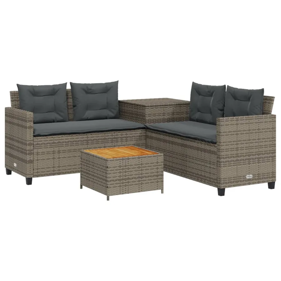 Canapé de jardin avec table et coussins en forme de L gris - 2