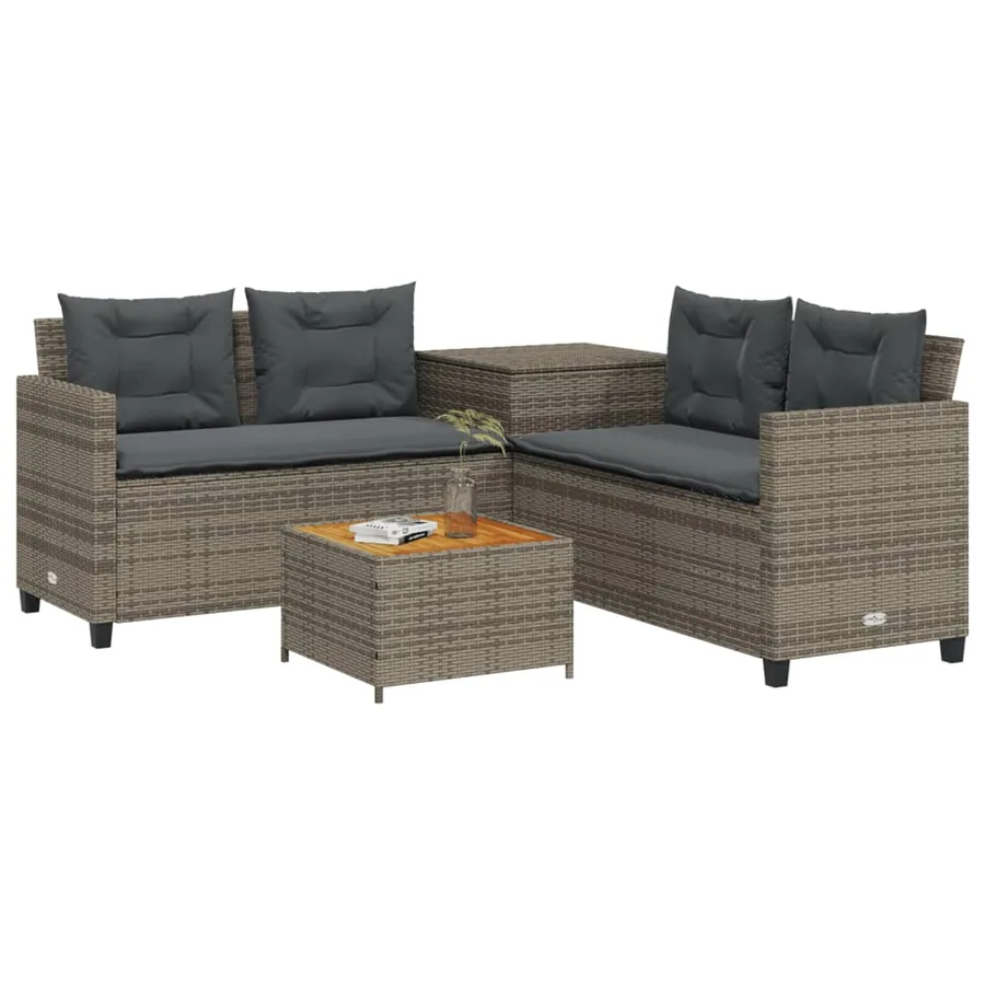 Canapé de jardin avec table et coussins en forme de L gris - 3