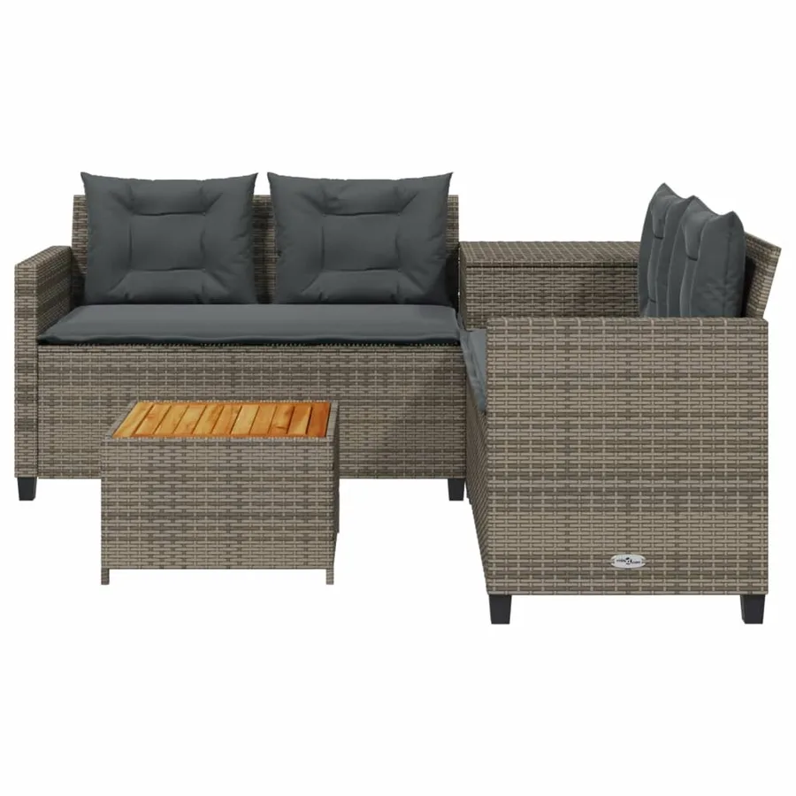 Canapé de jardin avec table et coussins en forme de L gris - 4