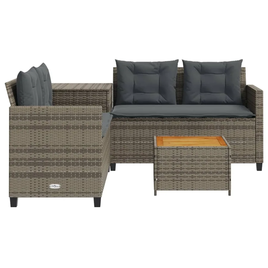 Canapé de jardin avec table et coussins en forme de L gris - 5