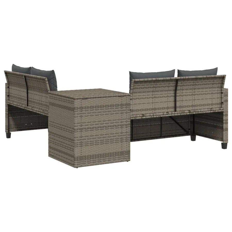 Canapé de jardin avec table et coussins en forme de L gris - 6