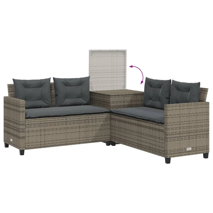 Canapé de jardin avec table et coussins en forme de L gris - 7