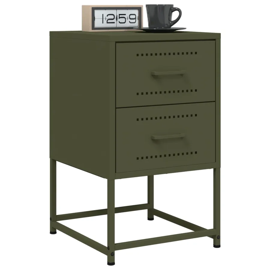Tables de chevet 2 pcs vert olive 36x39x60,5 cm acier