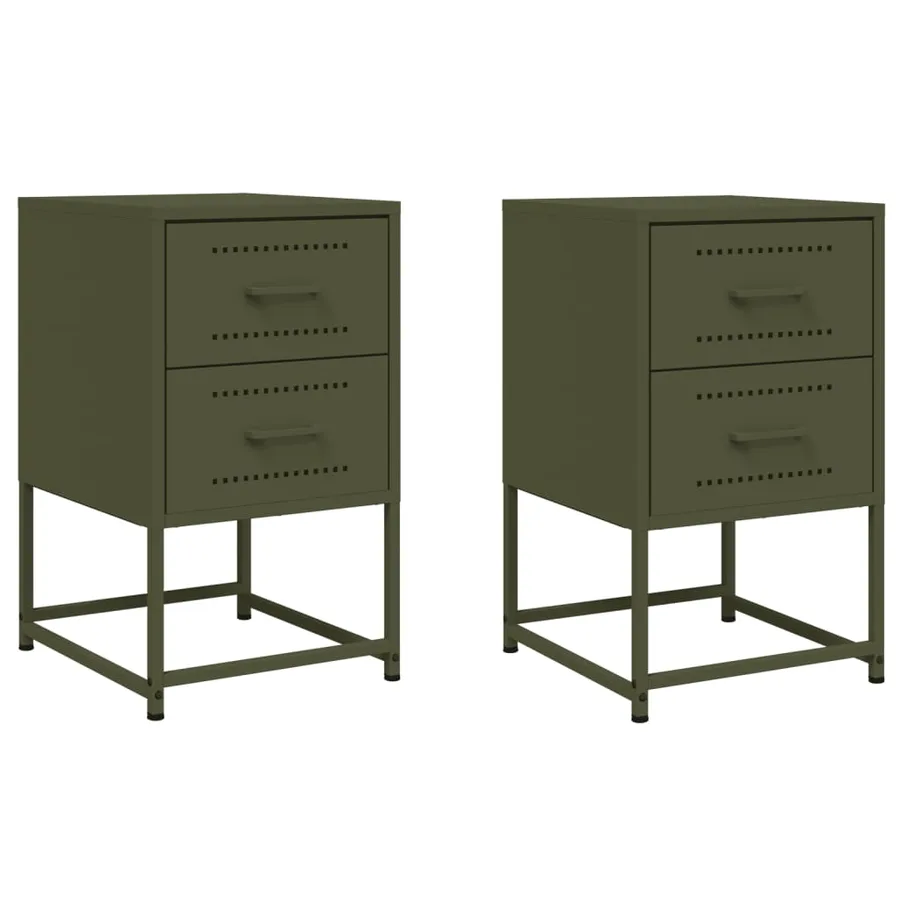 Tables de chevet 2 pcs vert olive 36x39x60,5 cm acier - 2