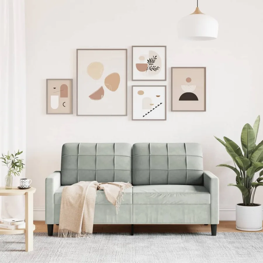 Canapé à 2 places Gris clair 140 cm Velours - 3