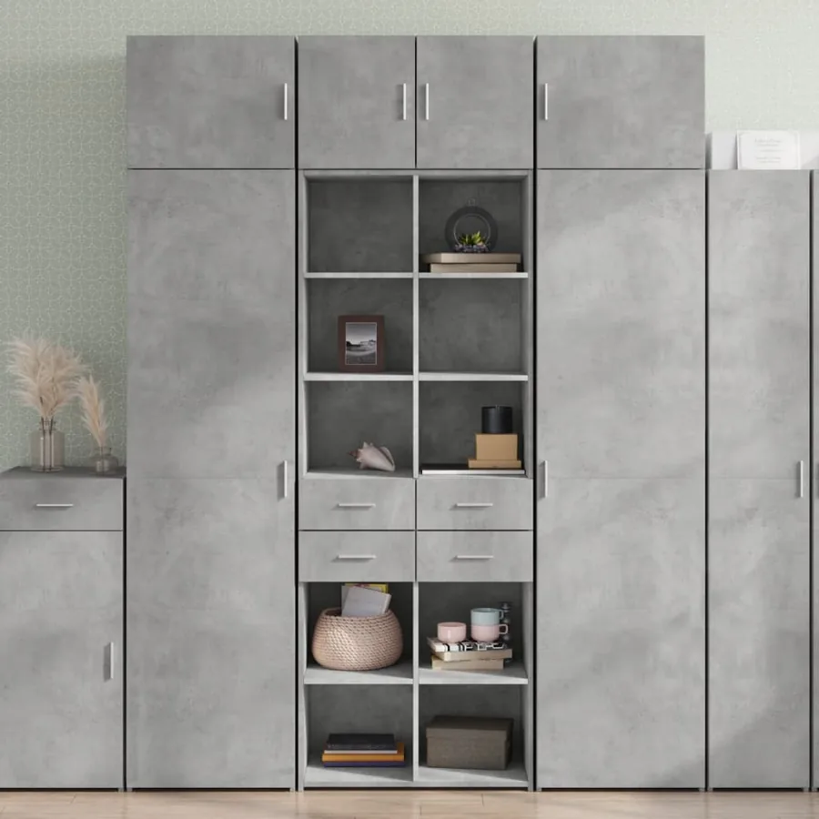 Buffet haut gris béton 70x42,5x185 cm bois d'ingénierie