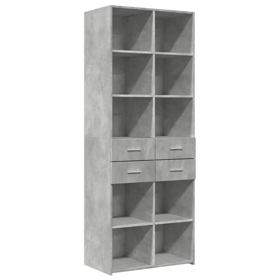 Buffet haut gris béton 70x42,5x185 cm bois d'ingénierie - 2