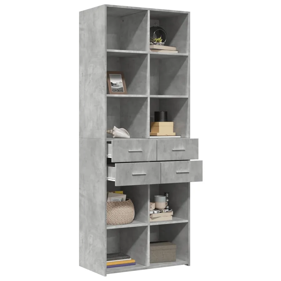 Buffet haut gris béton 70x42,5x185 cm bois d'ingénierie - 3