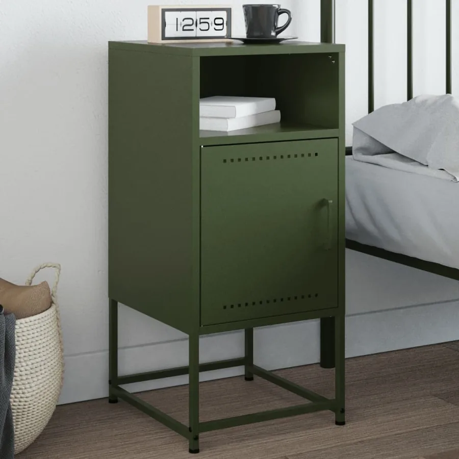 Table de chevet vert olive 36x39x78 cm acier