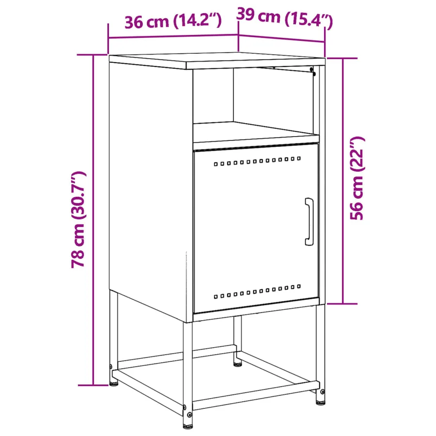 Table de chevet vert olive 36x39x78 cm acier - 13