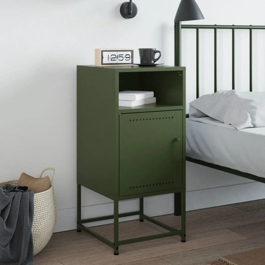 Table de chevet vert olive 36x39x78 cm acier - 3