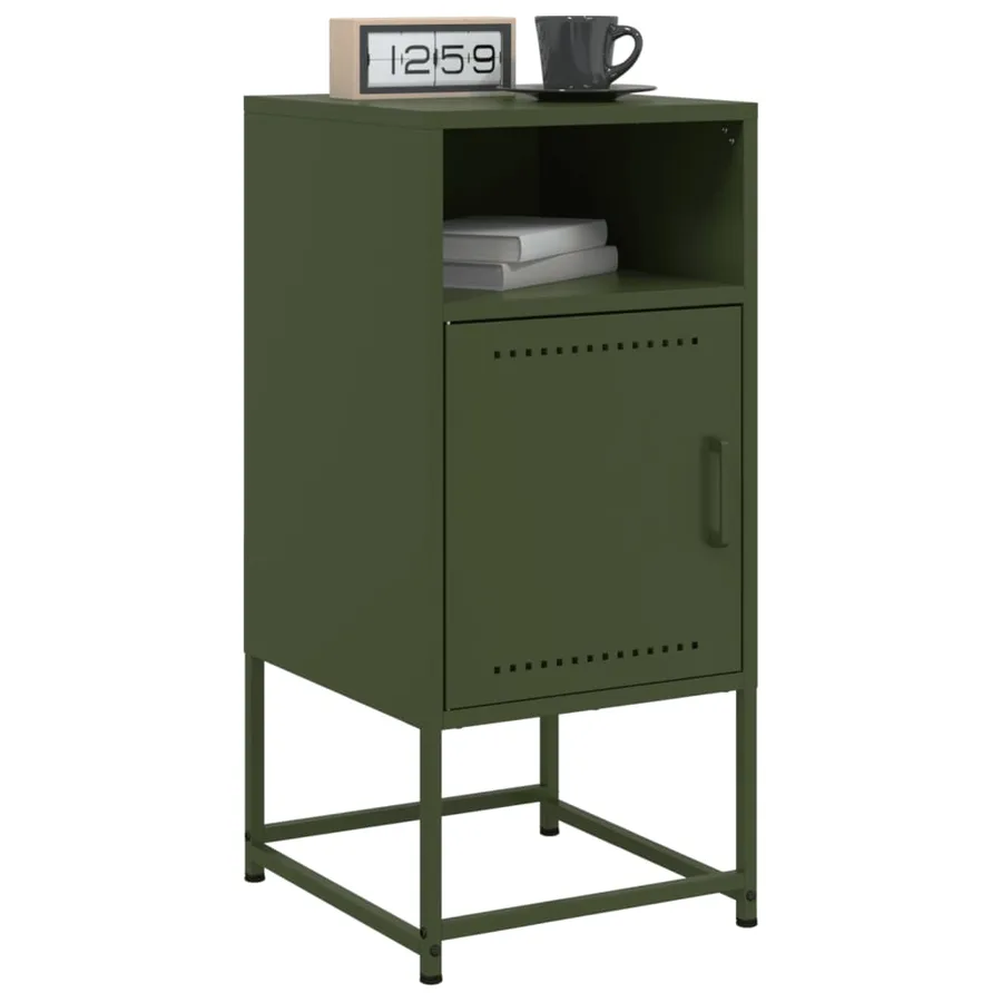 Table de chevet vert olive 36x39x78 cm acier - 4