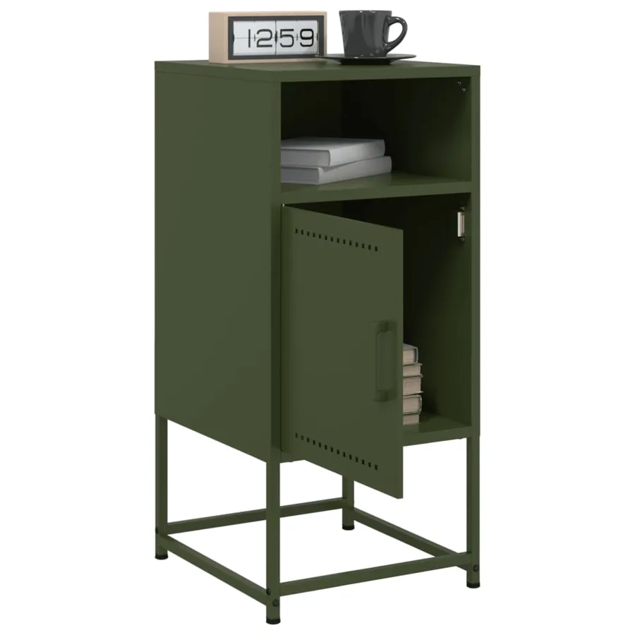 Table de chevet vert olive 36x39x78 cm acier - 5