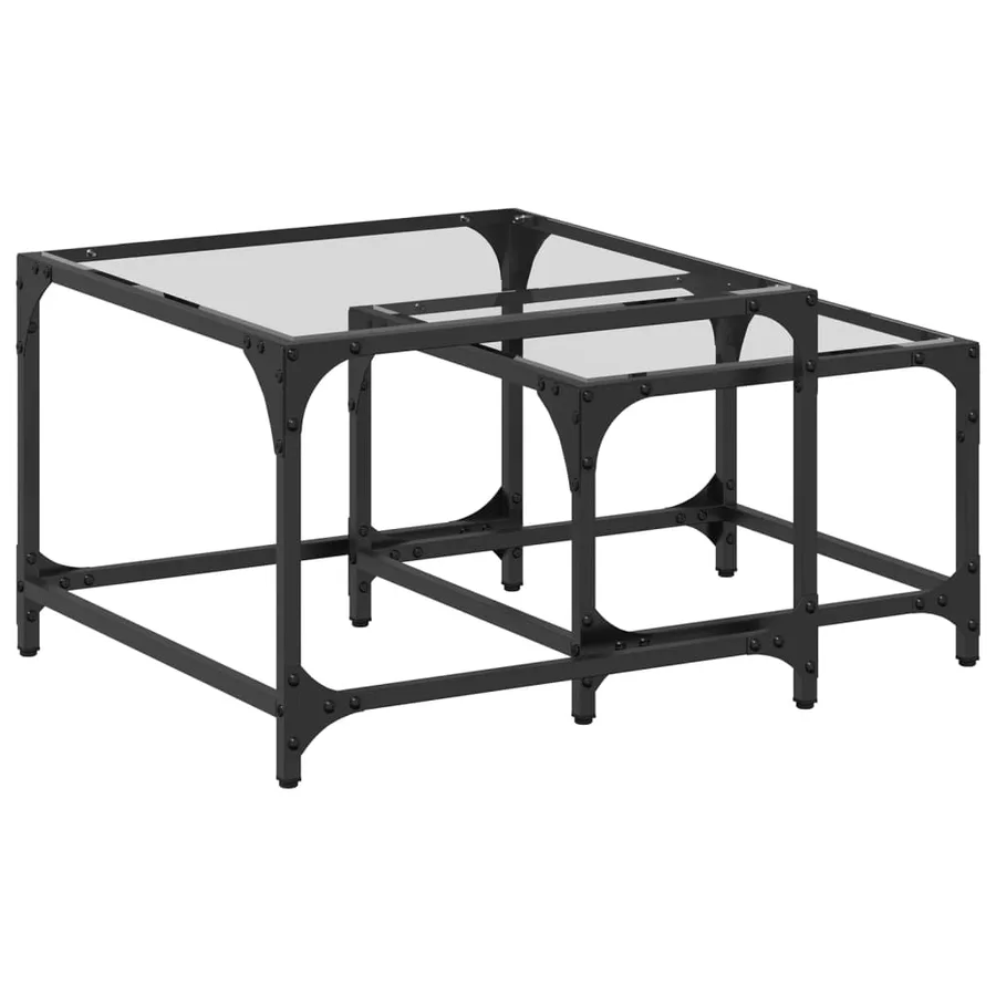 Tables basses gigognes 2 pcs dessus en verre transparent acier - 2
