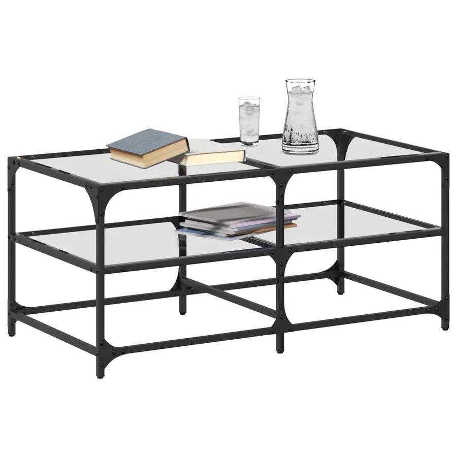Table basse avec dessus en verre transparent 98,5x50x45cm acier - 3
