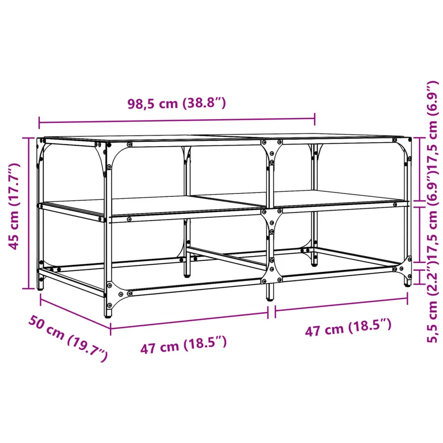 Table basse avec dessus en verre transparent 98,5x50x45cm acier - 9