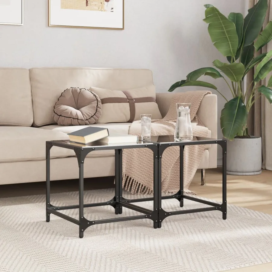 Tables basses avec dessus en verre noir 2 pcs 40x40x40 cm acier - 3