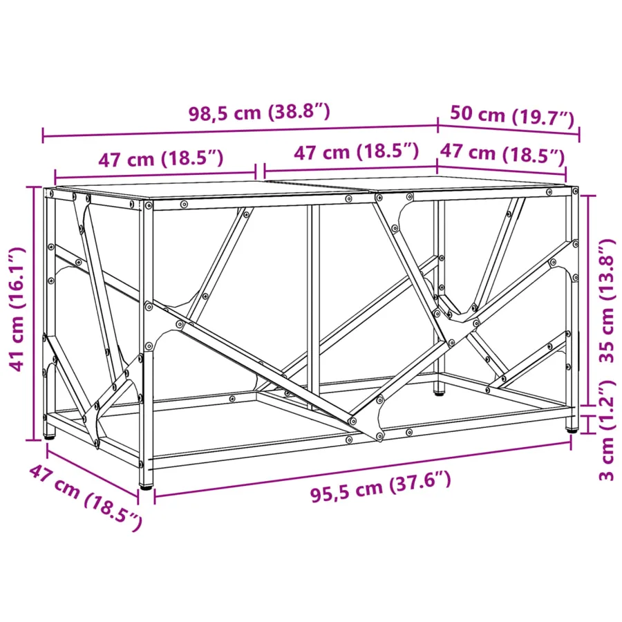 Table basse avec dessus en verre transparent 98,5x50x41cm acier - 9