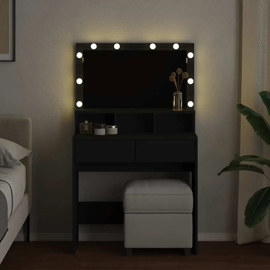 Coiffeuse avec LED noir 80x41x134,5 cm - 3