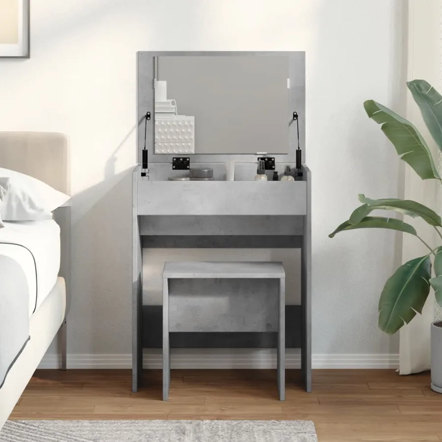 Coiffeuse et tabouret gris béton 60x40x113,5 cm - 4
