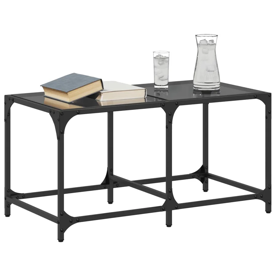 Table basse avec dessus en verre noir 78,5x40x40 cm acier - 3