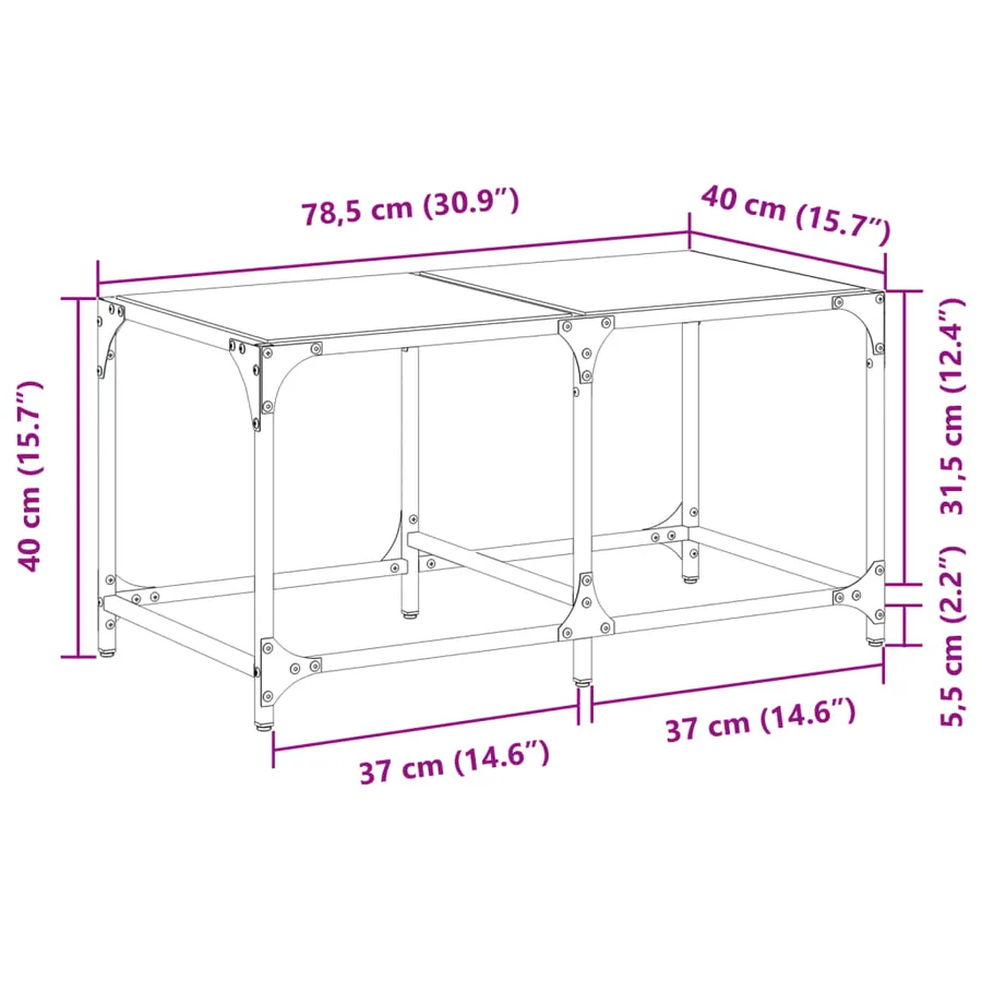 Table basse avec dessus en verre noir 78,5x40x40 cm acier - 9