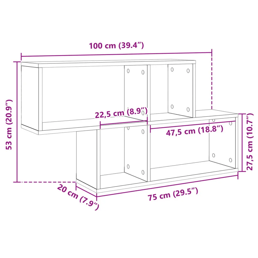 Étagère murale gris béton 100x20x53 cm bois d'ingénierie - 9