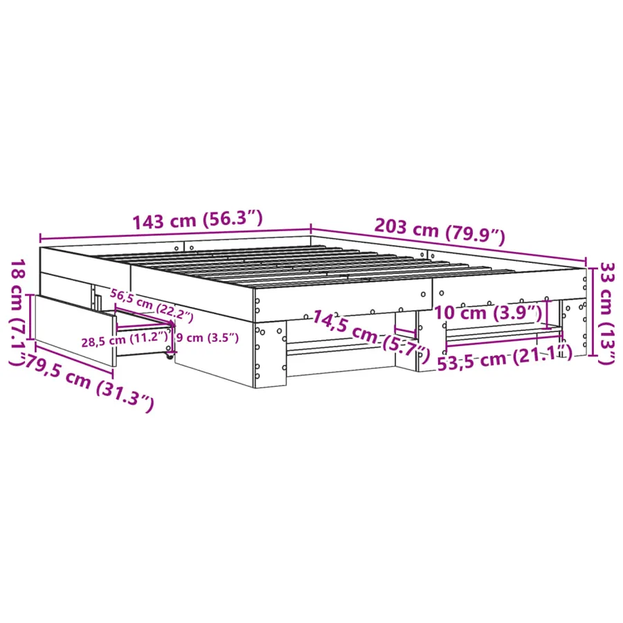 Cadre de lit sans matelas sonoma gris 140x200 cm - 11