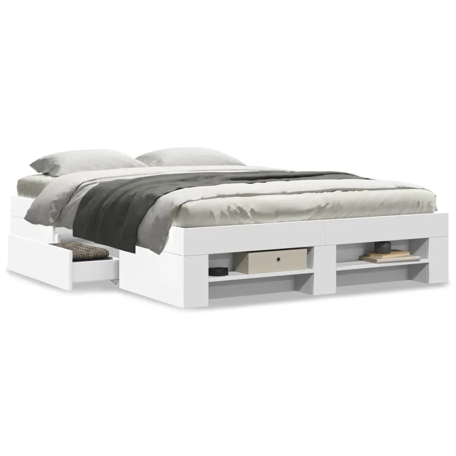 Cadre de lit sans matelas blanc 135x190 cm bois d'ingénierie - 4