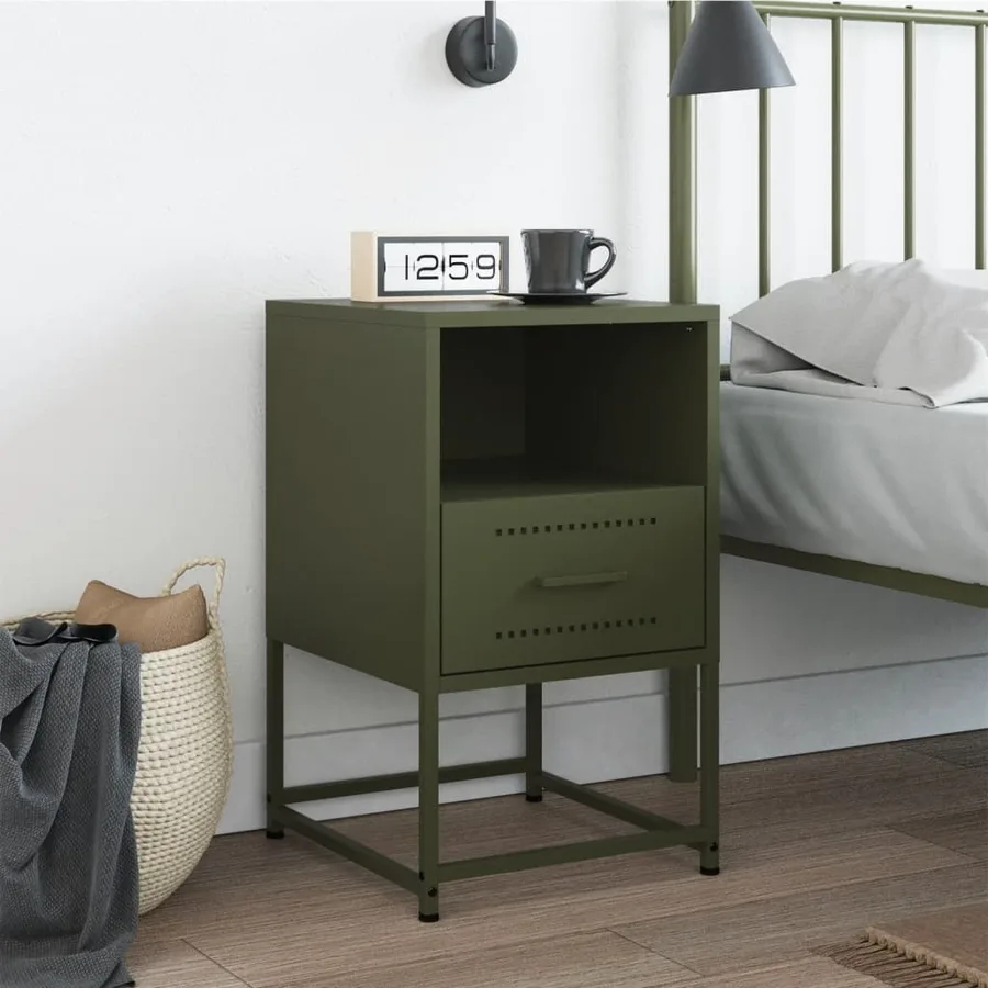 Table de chevet vert olive 36x39x60,5 cm acier - 3