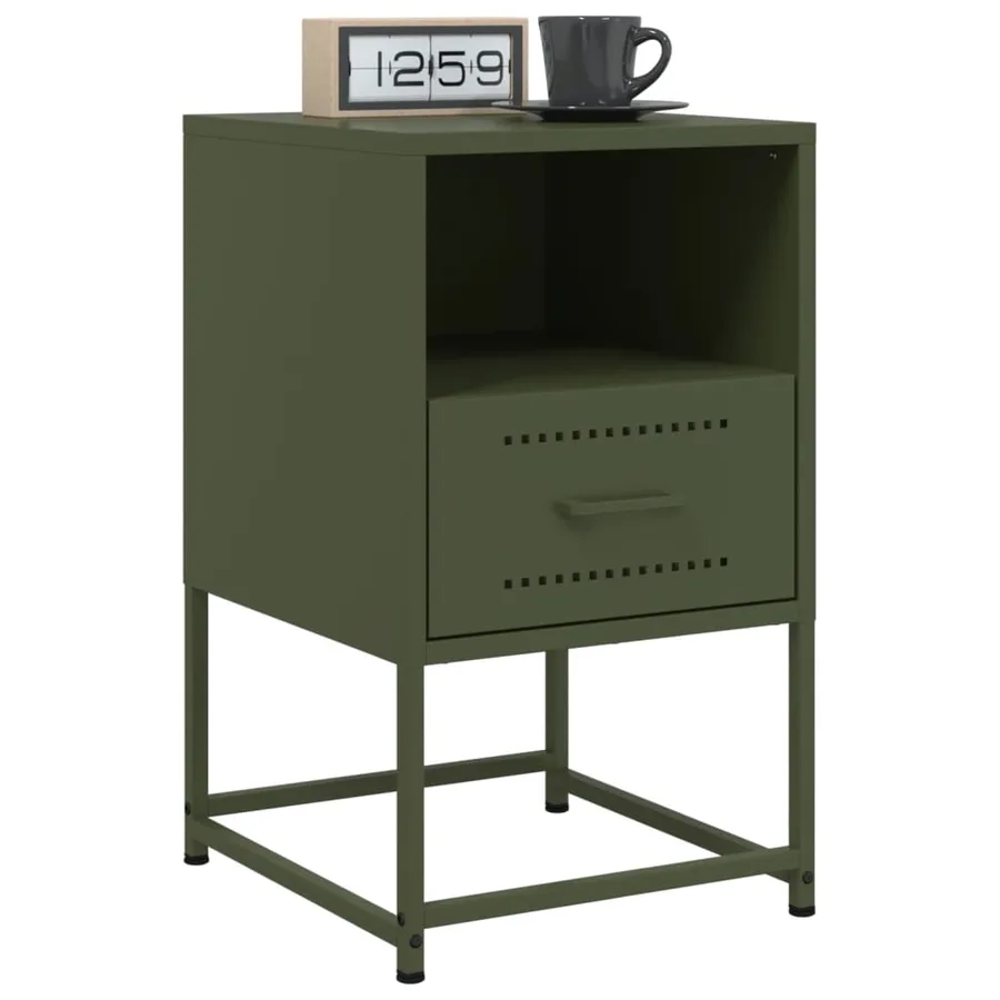 Table de chevet vert olive 36x39x60,5 cm acier - 4