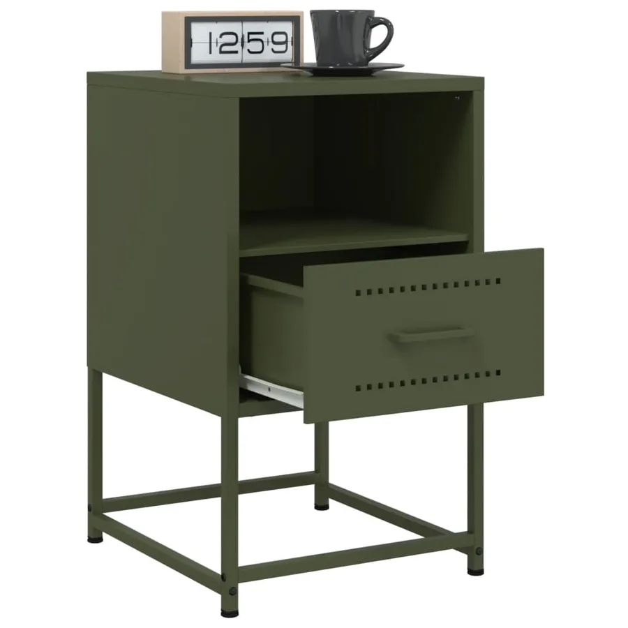 Table de chevet vert olive 36x39x60,5 cm acier - 5