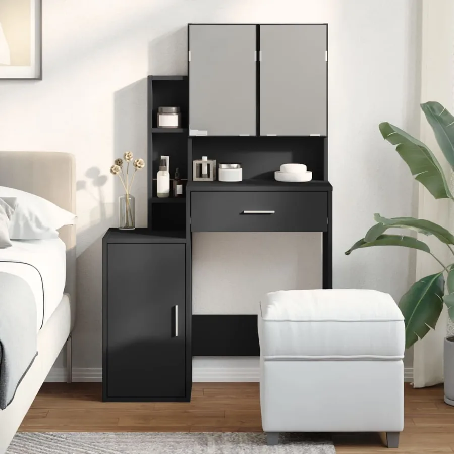 Coiffeuse avec armoire noir 80x35x132 cm
