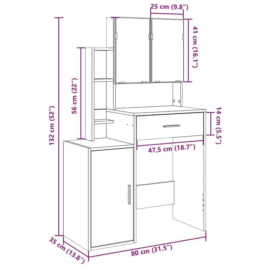 Coiffeuse avec armoire noir 80x35x132 cm - 12