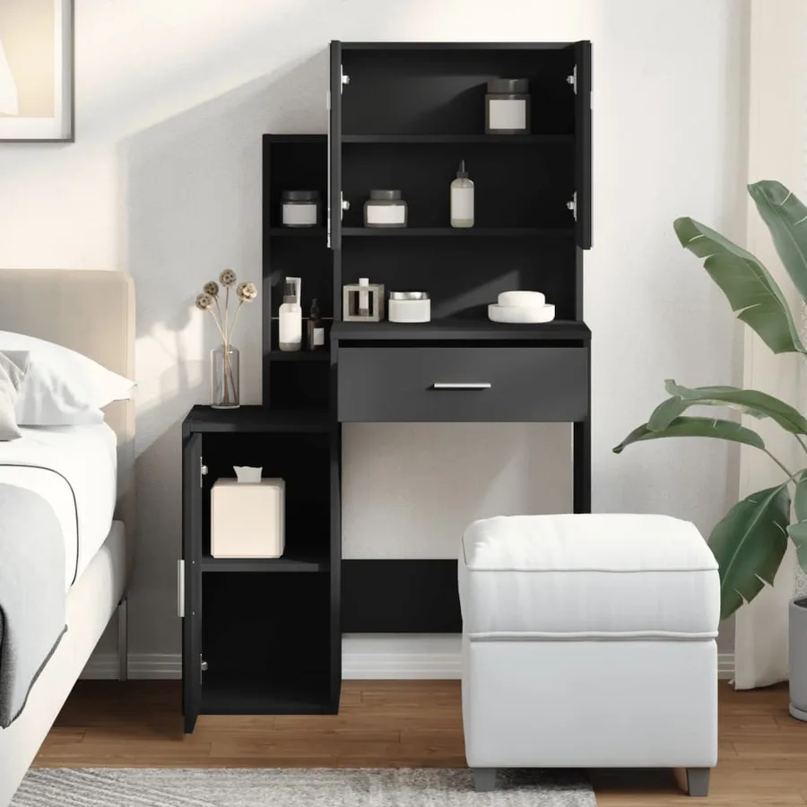 Coiffeuse avec armoire noir 80x35x132 cm - 3