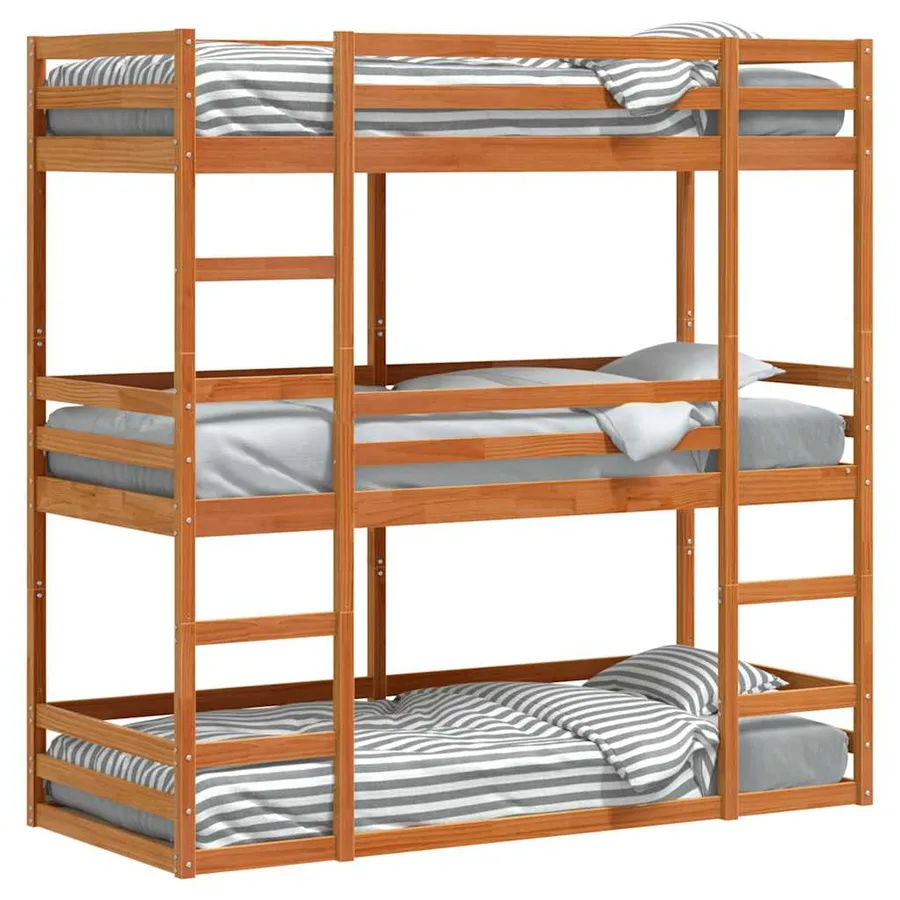 Lit superposé triple sans matelas 90x190 cm bois de pin massif - 4