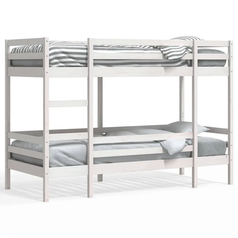 Lit superposé sans matelas blanc 90x200 cm bois de pin massif - 2