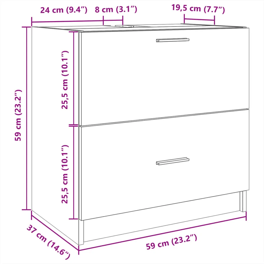 Armoire d'évier chêne sonoma 59x37x59 cm bois d'ingénierie - 11